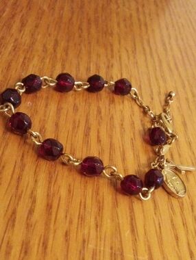 Gold-Tone Bracelet with Deep Plum Beads